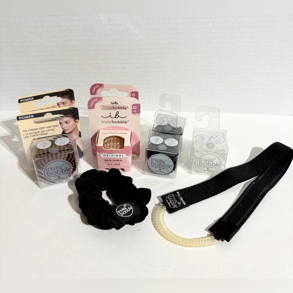 Invisibobble Lot 9 Hair Tie Ring Coil Head Band Sprunchie Black Brown Clear Gold